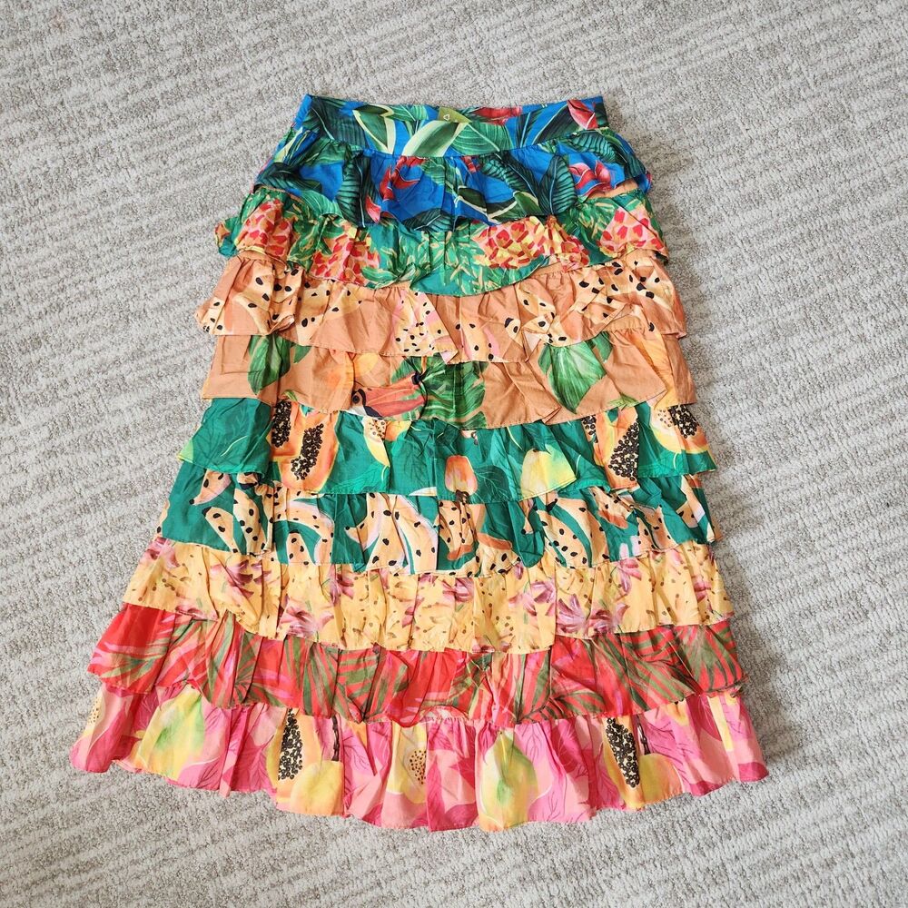 FARM Rio Tropical Mixed Prints Multi-Layered Midi Skirt size M - Picture 7 of 11